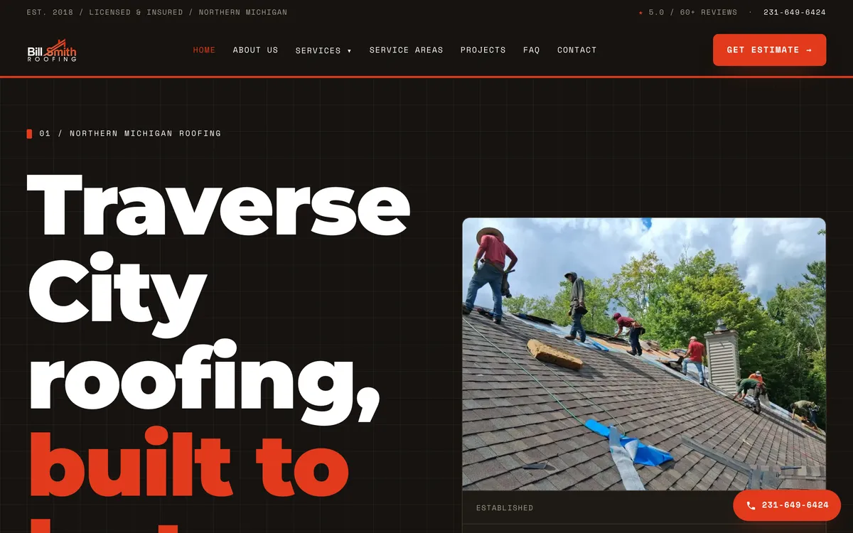 Bill Smith Roofing website by DockSyde