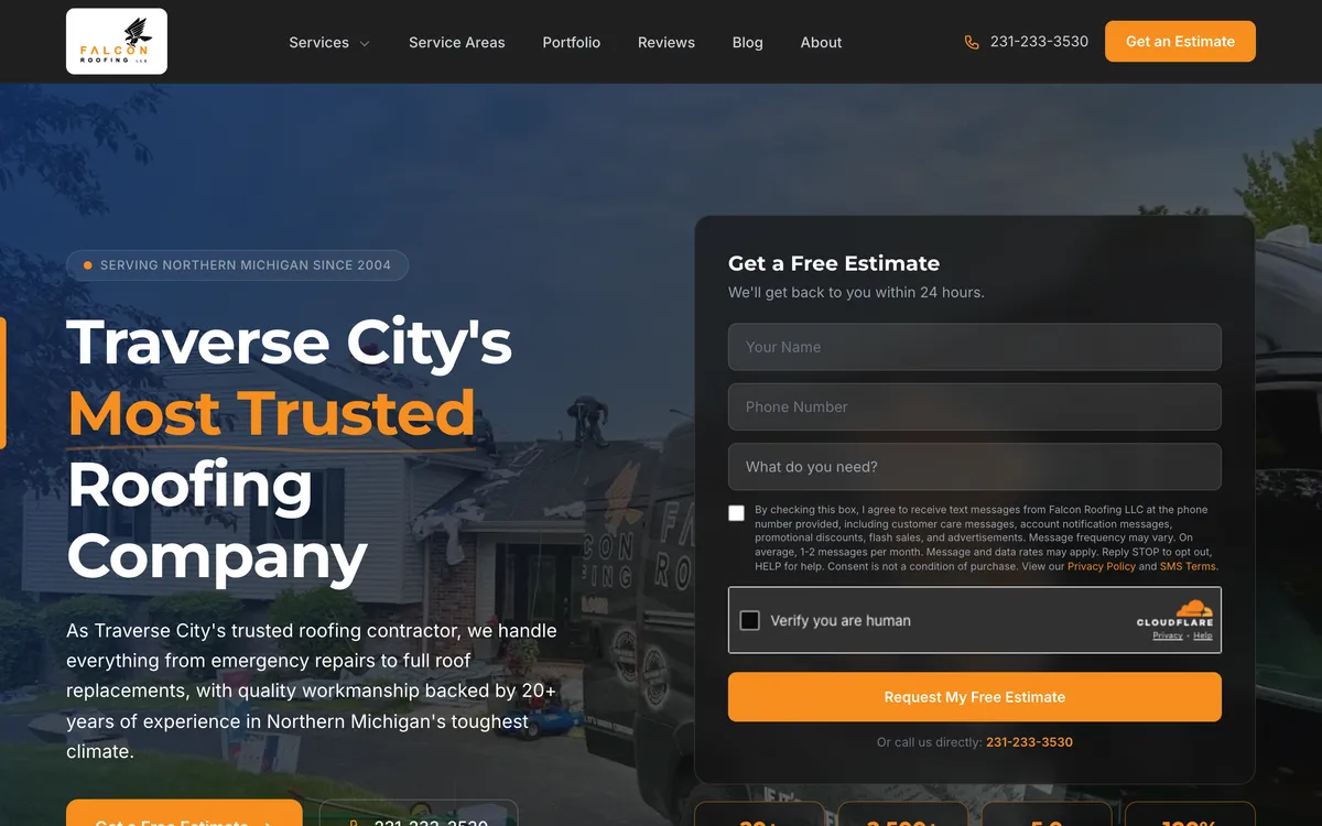 Falcon Roofing website built by DockSyde