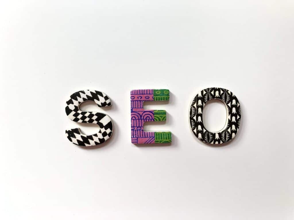 Colorful block letters spelling the word "seo" on a white background.