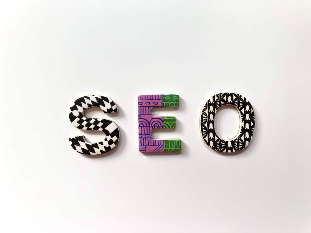 Colorful letters spelling "SEO" on a white background.