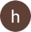 A thoughtfully designed brown circle hosts a lowercase letter "h" in white.