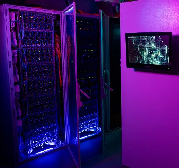 Monitor on server rack cabinet in data center