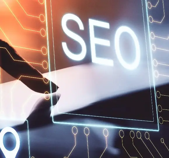hand using tablet and creative digital seo