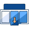 Blue and white chart icon with a central downward arrow, symbolizing the strategic planning essential for boosting local business visibility in Traverse City.