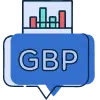 Icon representing Google Business Profile (GBP) with bar graph, emphasizing local search optimization and business visibility.