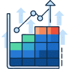 Bar and line graph illustration showing upward trend, reflecting business growth in Traverse City. Bars in varying shades of blue and orange; line with dots and arrows indicating increase. Graph on a grid background, suggesting strategies to optimize Google Business Profile for maximum impact.