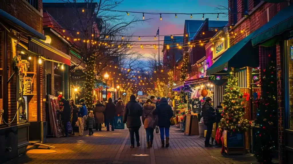 a vibrant scene of traverse city, showcasing a bustling local market filled with diverse vendors and visitors, highlight the rich demographics and seasonal variations that drive seo keyword strategies.