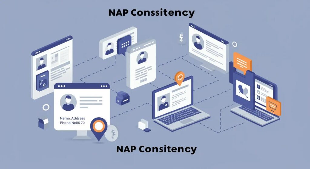 Visual representation of NAP consistency with matching business information across platforms
