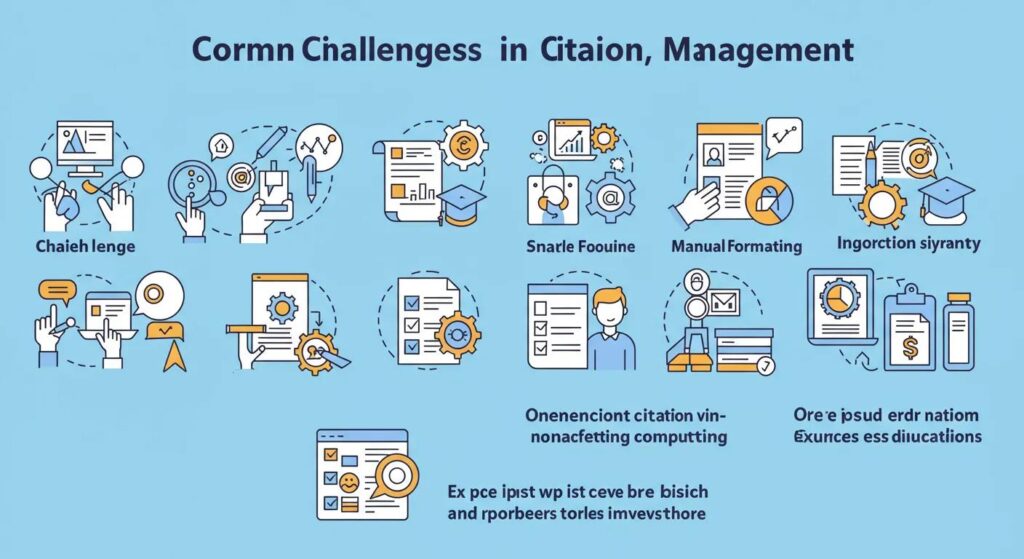 Graphic depicting common challenges in citation management and their solutions