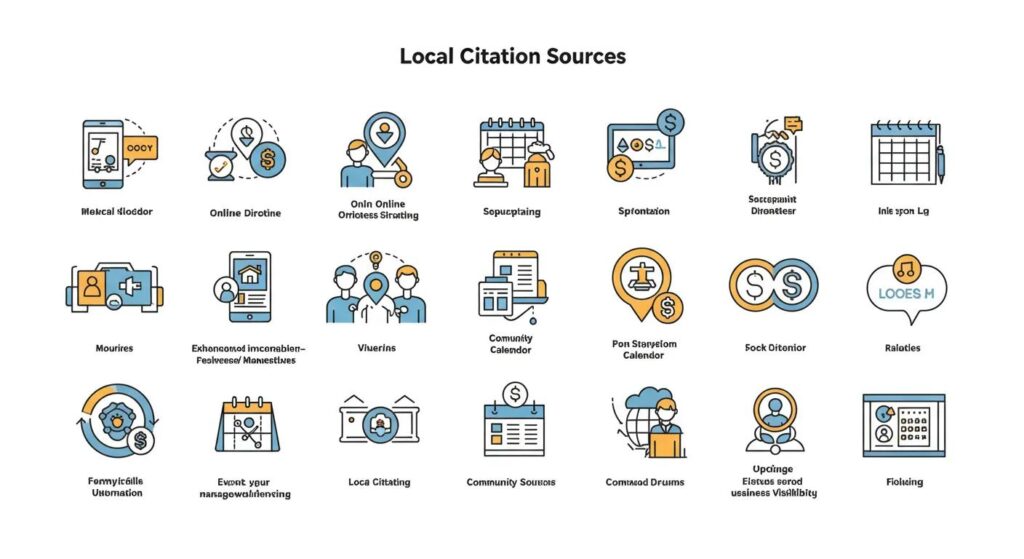 Graphic showing various high-quality local citation sources like directories and event calendars