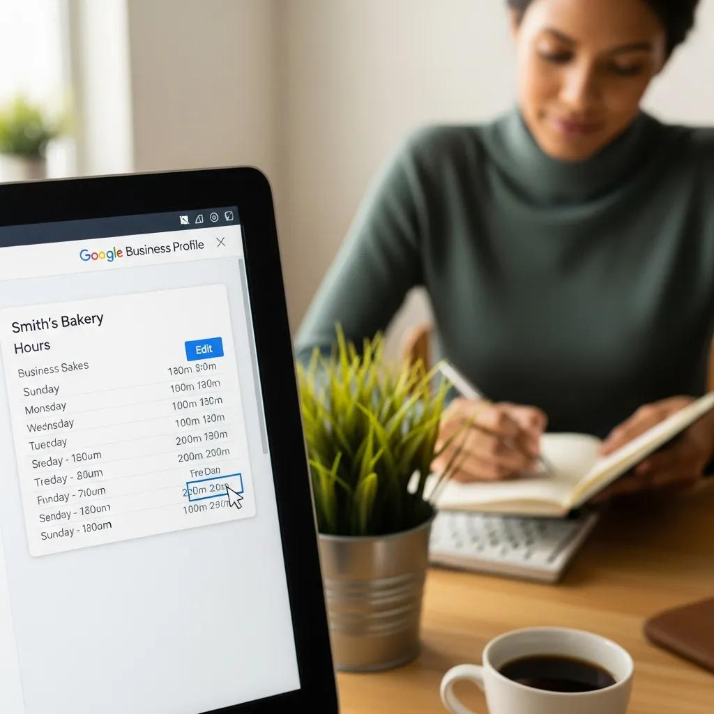 Close-up of Google Business Profile hours being edited on a desktop