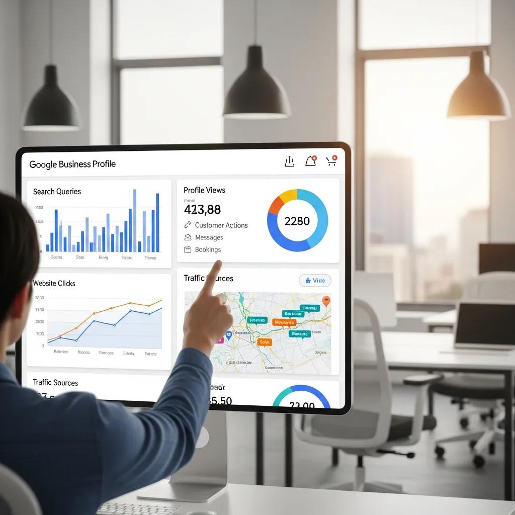 Analytics dashboard showing Google Business Profile performance metrics