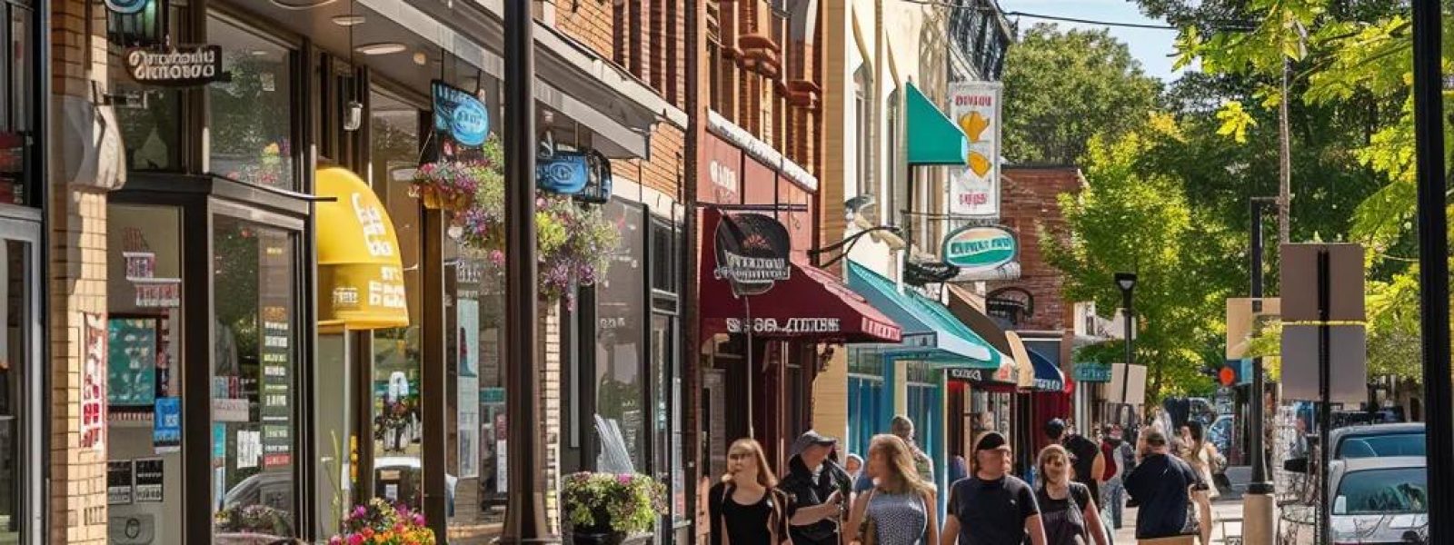 Vibrant Traverse City street scene with local businesses emphasizing the importance of Google My Business