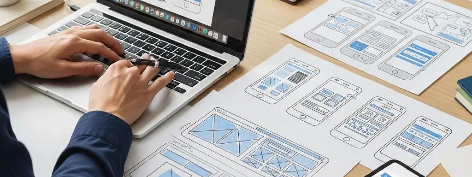 Designer creating a mobile-first website layout, highlighting the benefits of responsive design